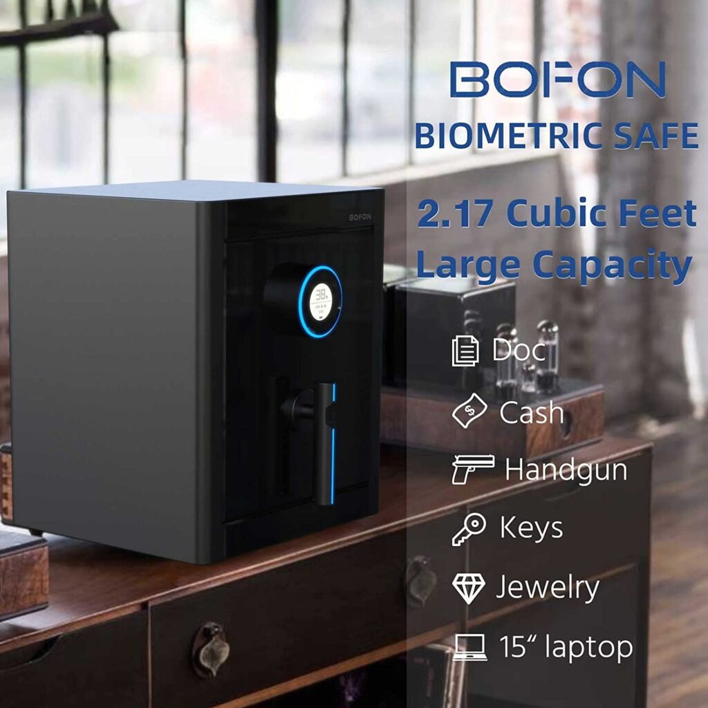 BOFON S-Series 2.17Cubic feet Family Fingerprint Password Safe Box with Key,Built-in Humidity Monitor, Pistol,Lock Box,Case Box,Gun Safe,Cabinets for Home,Offic,Security Box
